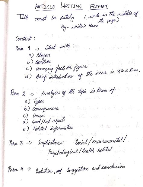 article writing format for class eighth