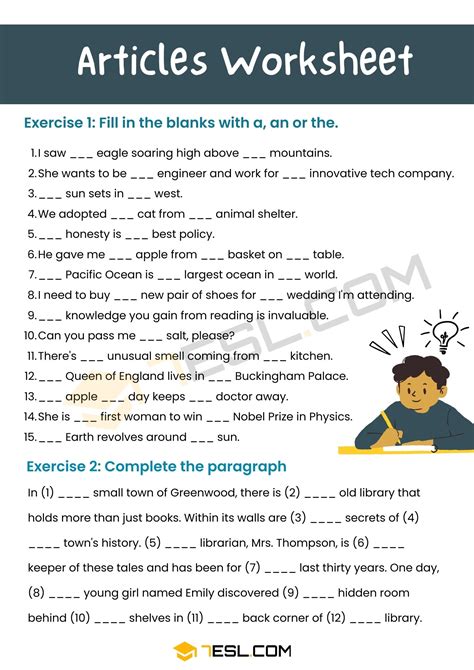 articles practice exercises with answers class 7