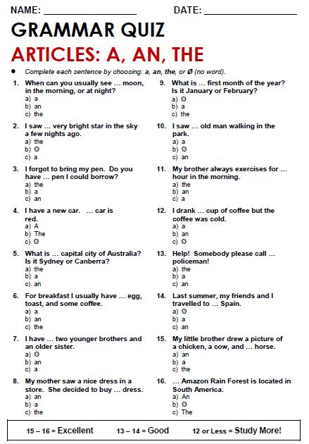 articles questions and answers pdf class 6