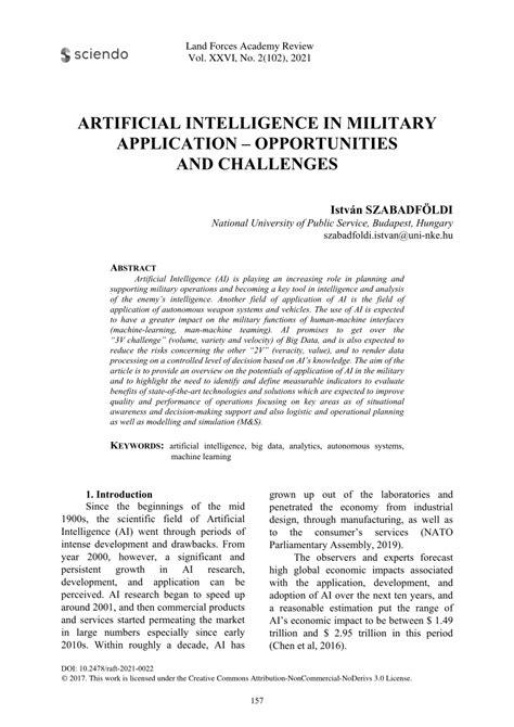 artificial intelligence in military applications–opportunities and challenges