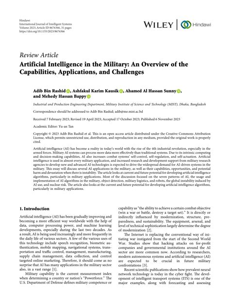 artificial intelligence in the military an overview of the capabilities applications and challenges