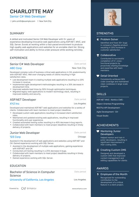 asp net developer resume sample