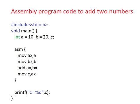 assembly code example adding two numbers
