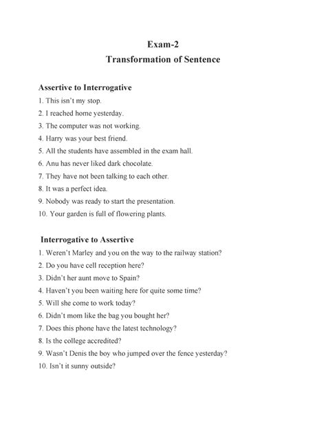assertive to interrogative examples with answers pdf