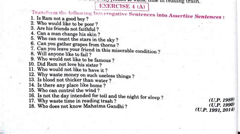 assertive to interrogative sentences exercises class 7
