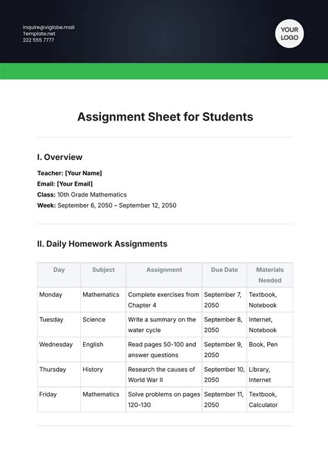 assignment format for students in english