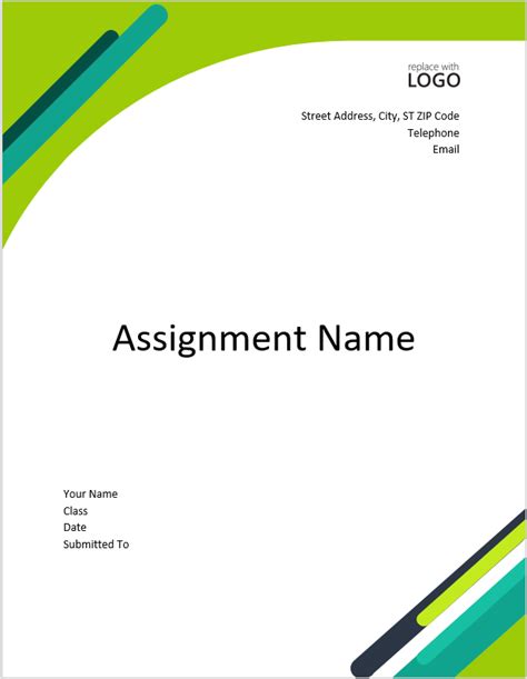assignment front page format examples word