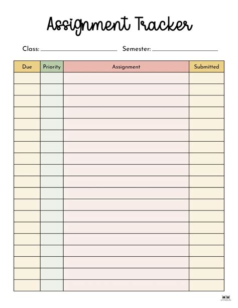 assignment tracker examples