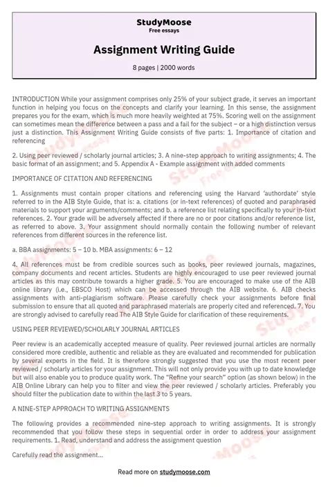 assignment writing style sample for students