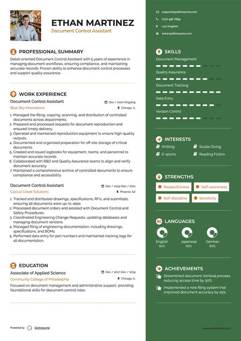assistant document controller cv format