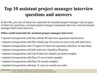 assistant project manager interview questions and answers
