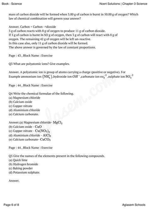 atom and molecules class 9 extra questions pdf