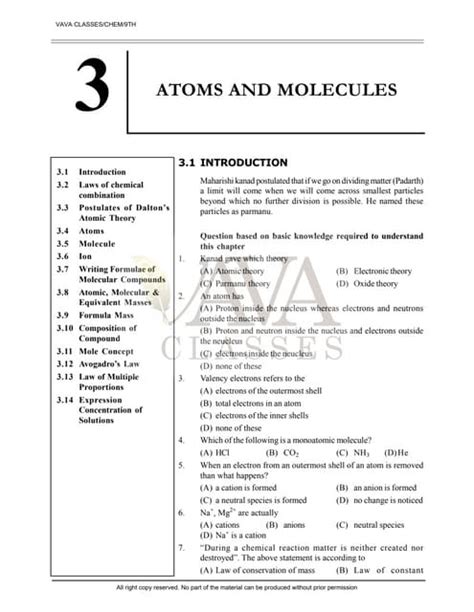 atoms and molecules class 9 explanation in english