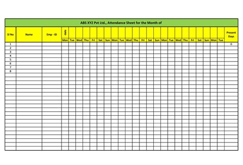 attendance sheet example excel