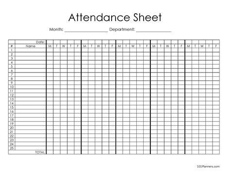 attendance sheet example with names