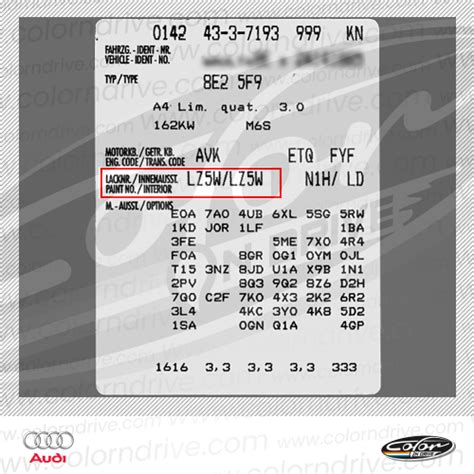 audi a6 color code location