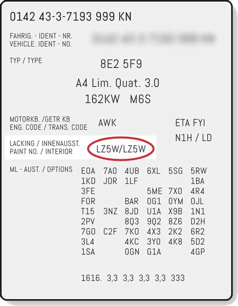 audi colour code by registration number free