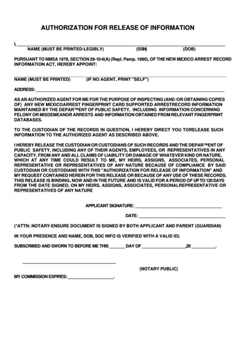 authorization for release of information form pdf