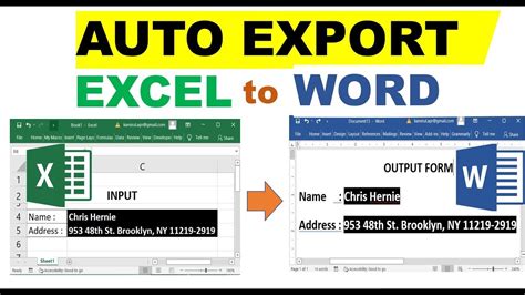 auto export excel data to ms word form
