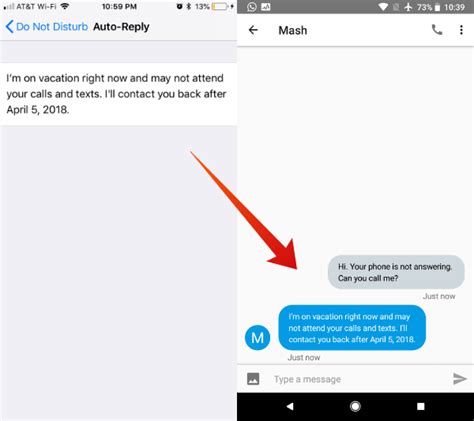 auto reply text message example personal iphone