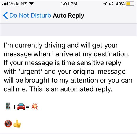 auto reply text message while driving example