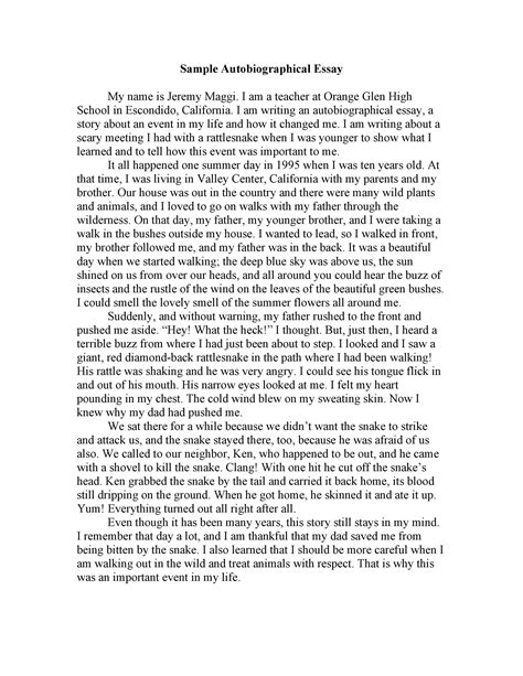 autobiographical narrative examples for students