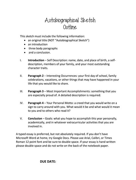 autobiographical sketch example for students