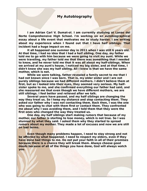 autobiography example for students in english