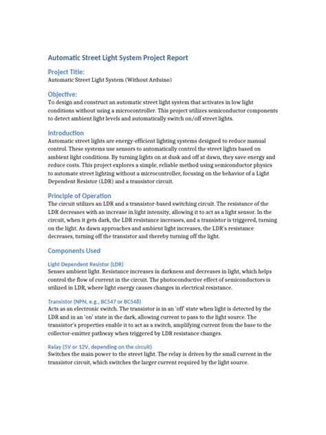 automatic street light project explanation slideshare