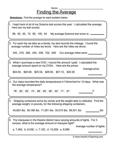 average questions for class 6