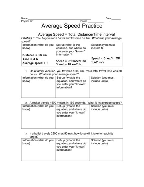 average speed problems worksheet with answers pdf class 9