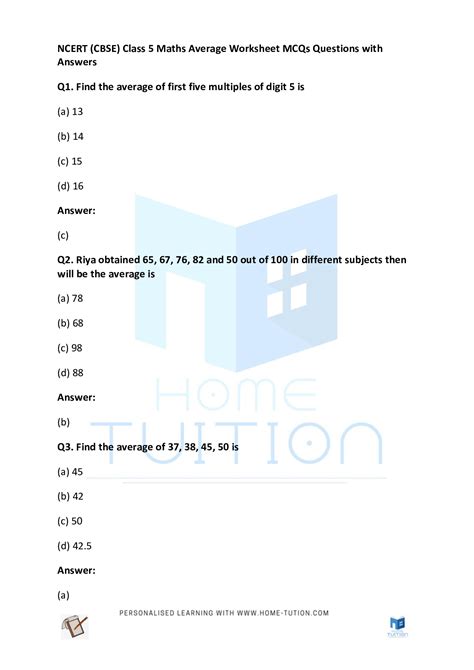 average worksheet for class 5 with answers pdf