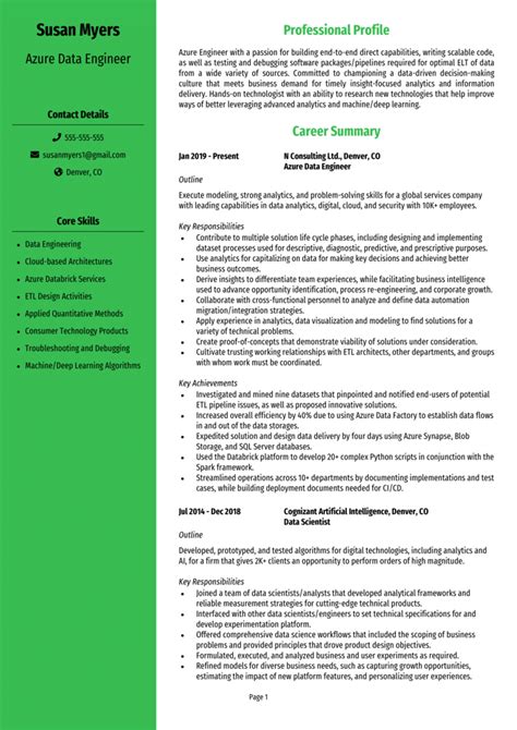 azure data engineer resume examples