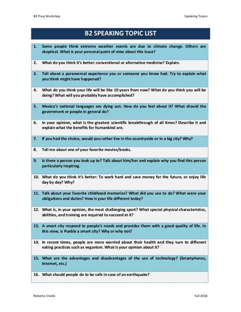 b2 level speaking topics