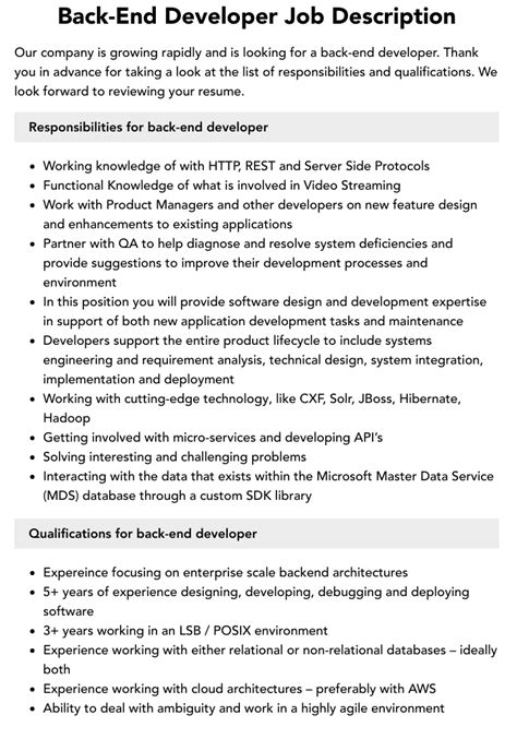 back end programmer job description