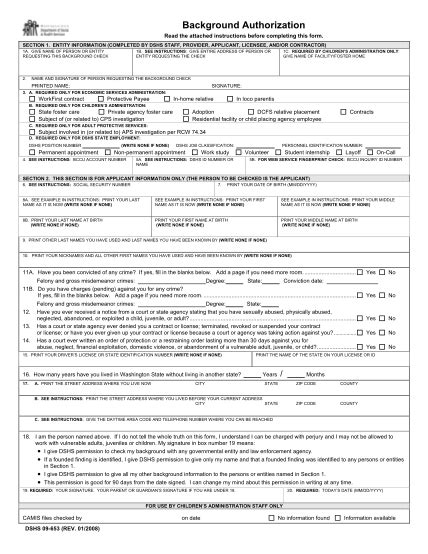 background check authorization form washington state