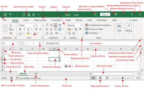 bahagi ng microsoft excel user interface