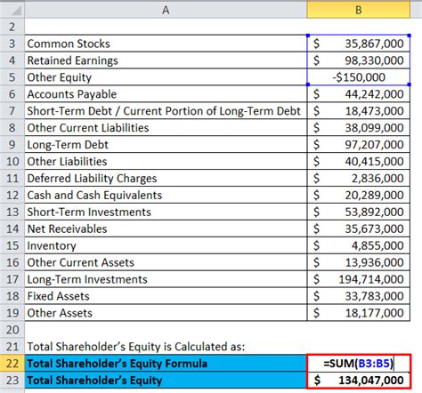 balance sheet formula excel