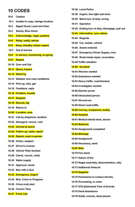 basic 10 codes security guard