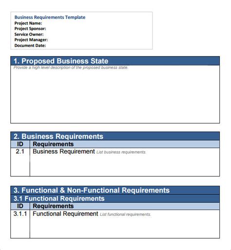 basic business requirements document template
