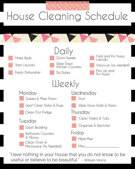 basic cleaning schedule template