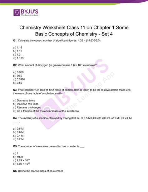 basic concepts of chemistry questions pdf