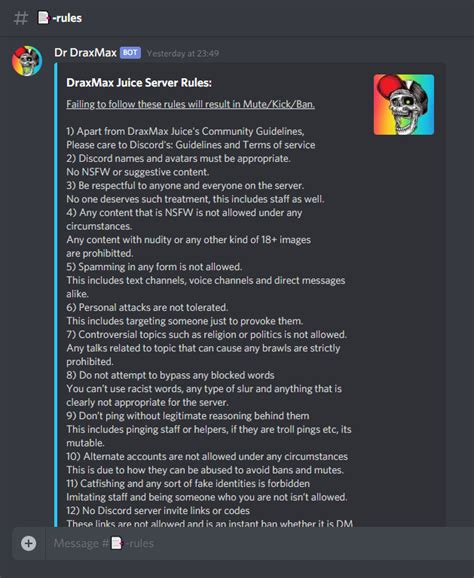 basic discord rules list