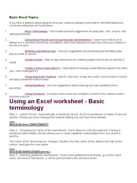 basic excel course topics