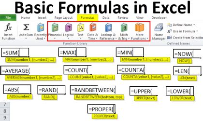 basic excel formulas and functions