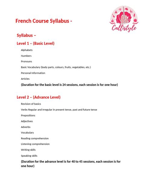 basic french course syllabus