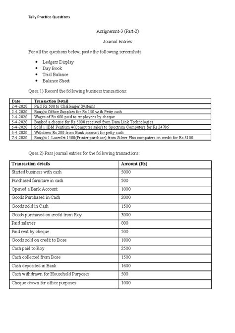basic journal entries questions pdf
