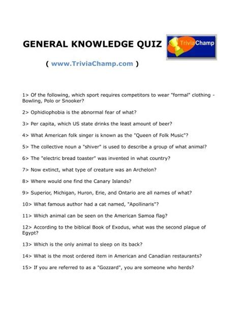 basic knowledge trivia questions and answers
