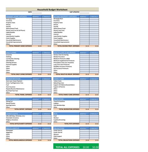 basic living expenses list template