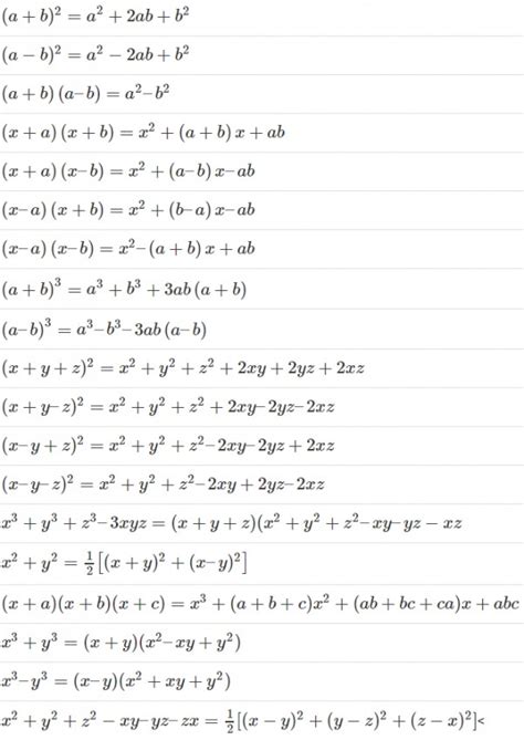 basic math formulas class 9